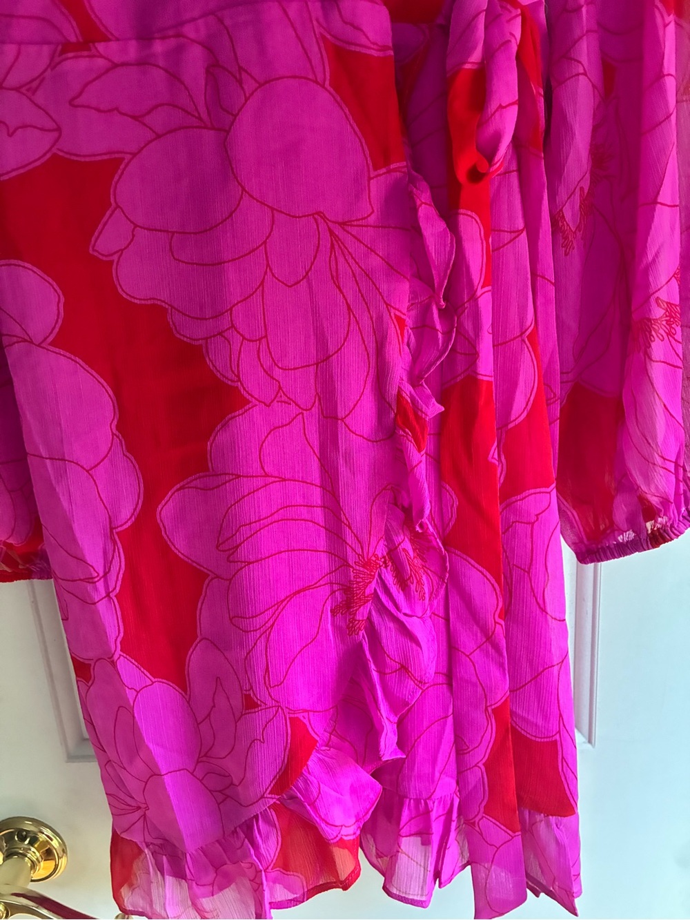 Girls' Pink & Red Floral Tie-Waist Wrap Dress - Picture 2 of 3